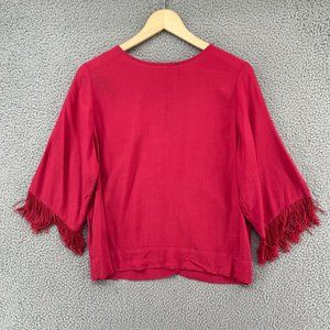 Sam and Lavi Blouse Womens Red Oversized Fringe 3/4 Sleeve Top Size XS